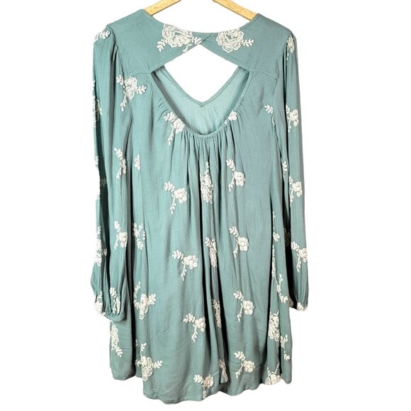 Free People Boho Dress Blue Green Small Lined Cut Out Floral Mini Emma Swing - Picture 3 of 7